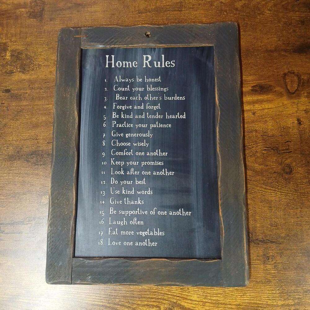 Framed Home Rules Blackboard - Primitive Country Rustic Inspirational Wall Decor